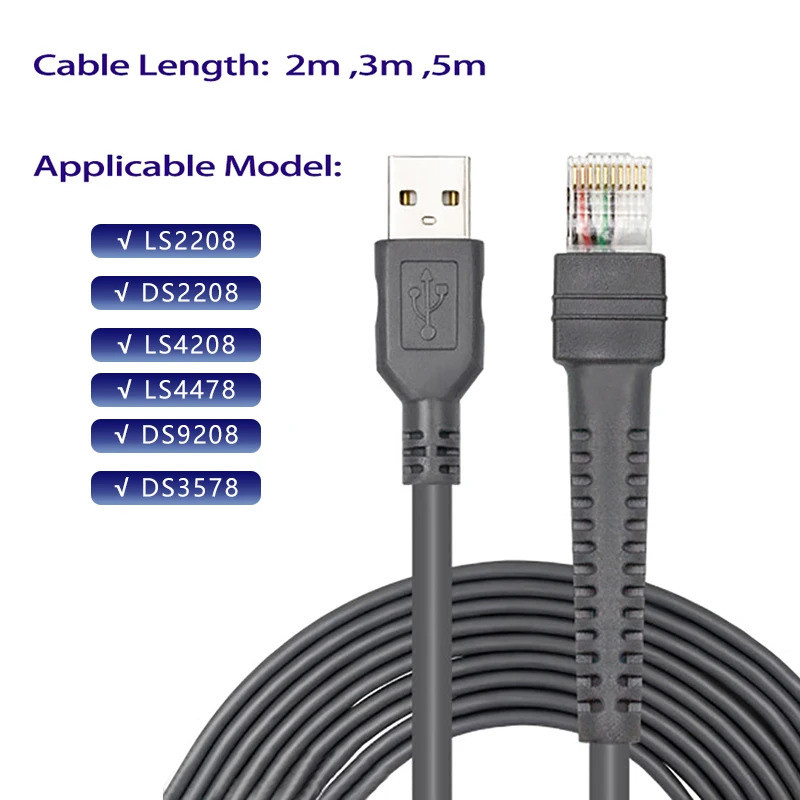 ที่กําหนดเอง 2M ทองแดงบริสุทธิ์ Barcode Scanner USB ข้อมูลสาย USB Rj50 QR รหัส Reader สําหรับ Symbol