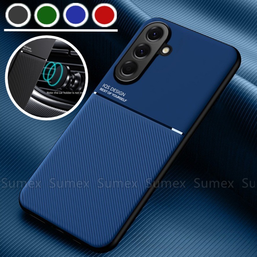 SAMSUNG เคสโทรศัพท์สําหรับSamsung Galaxy A57 A37 A27 A17 A07 4G 5G Matte StripeหนังSoft TPUซิลิโคนปลอกกันกระแทกรถที่เรียบง่ายผู้ถือแม่เหล็กสนับสนุนปกหลังSamsunga57 2026