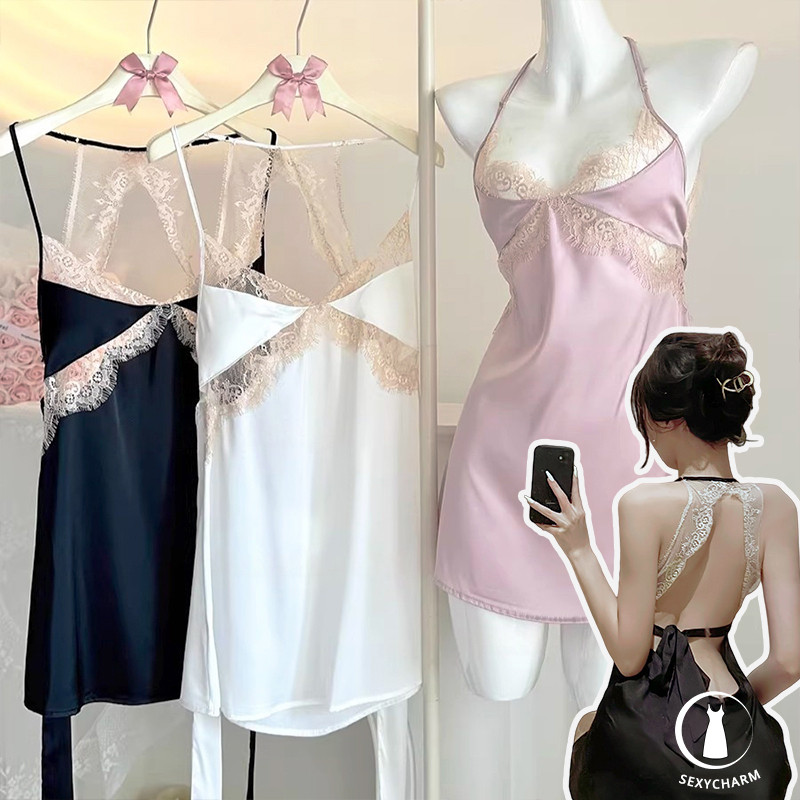 Sexy Charm ชุดนอนซาติน เดรสลูกไม้ เดรสเซ็กซี่ 3 สี, หลังเปลือย สินค้าจะมาถึงภายใน 1-3 วันทำการ