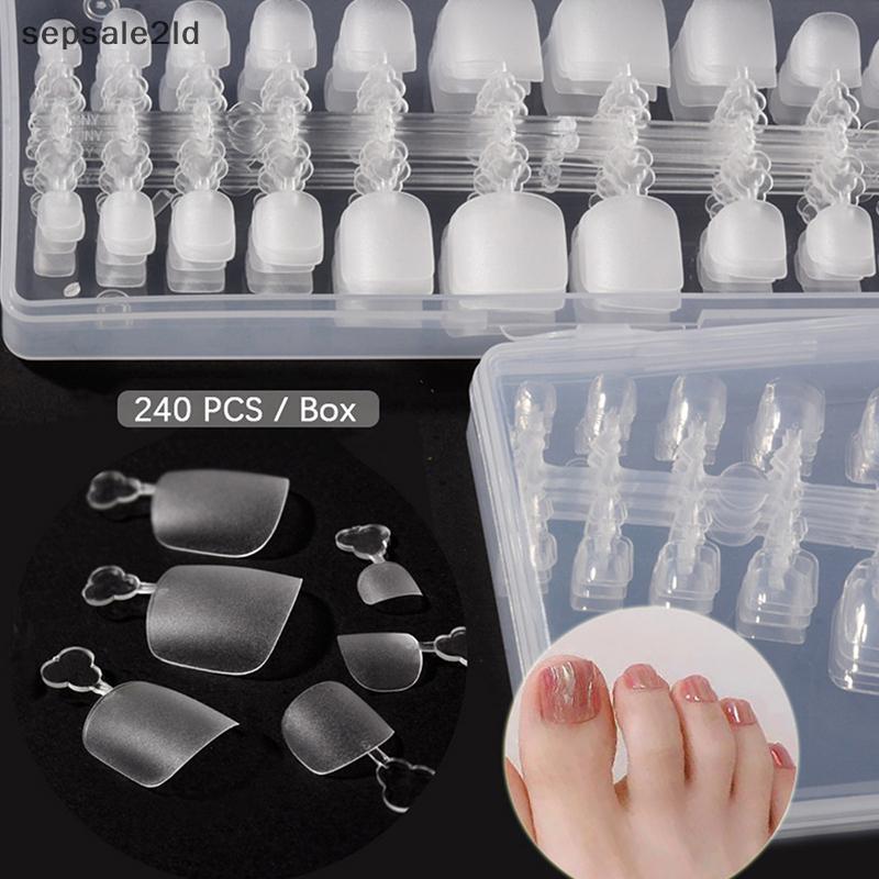 (seps) 240 ชิ้นสแควร์เล็บปลอมคลุมทั้งหมด Frosted/Clear กดบนเล็บเท้าปลอมเท้าพลาสติกเล็บเคล็ดลับเครื่องมือ (TH)