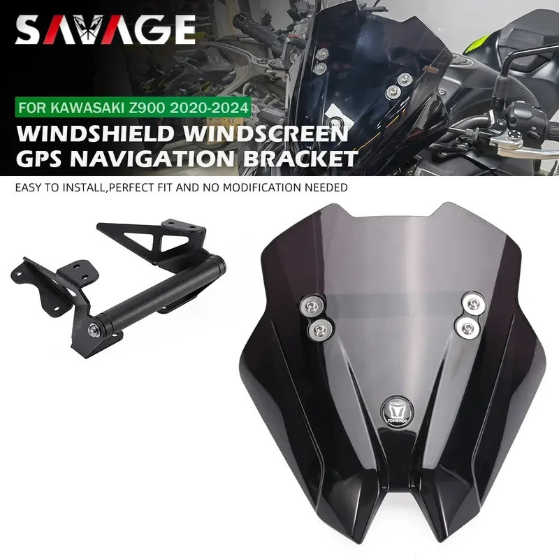 SA กระจกกระจกโทรศัพท์ GPS สําหรับ KAWASAKI Z900 Z 900 SE Z900SE ZR900 2020-2024 หน้าจอลม Deflector E