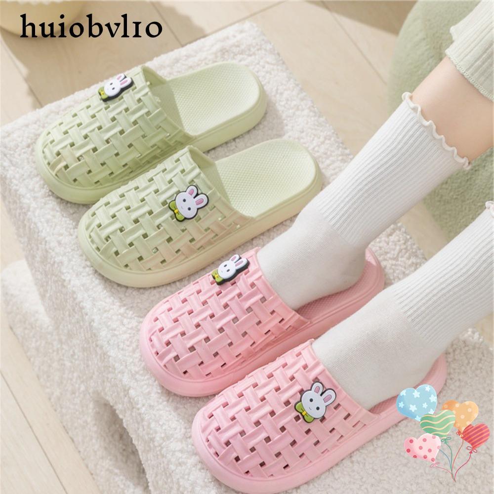 HUIOBVLTH Flip Flops รองเท้าแตะผู้หญิง PVC ลายกระต่ายน่ารักฤดูร้อนกันลื่นสีทึบรองเท้าแตะชายหาดแบบนุ่มเดินกลางแจ้ง