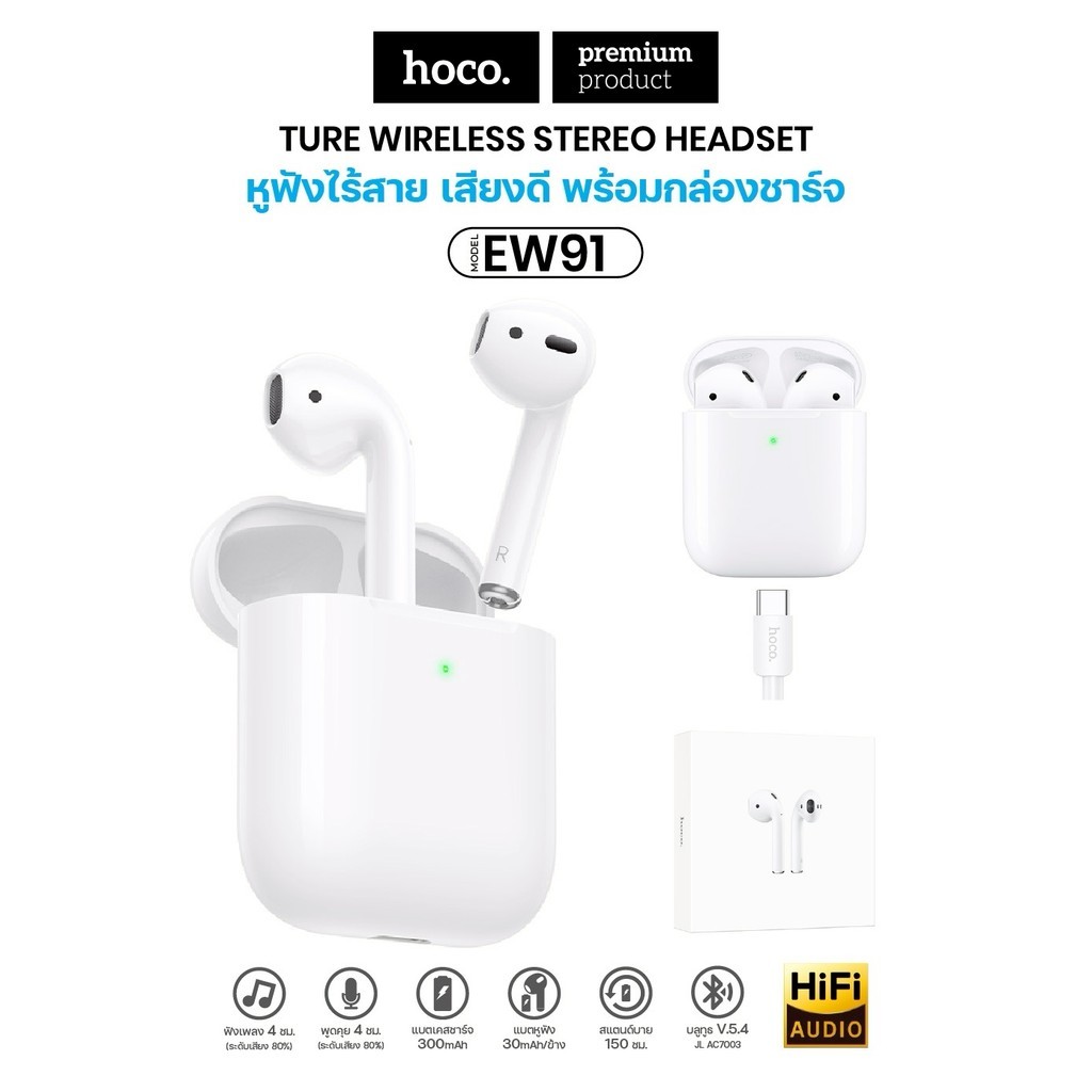 หูฟังบลูทูธ หูฟังไร้สาย Hoco EW91/EW93/EW95 BT6.0 ระบบตัดเสียง แบตอึด 4 ชม. สเตอริโอ ระบบสัมผัส
