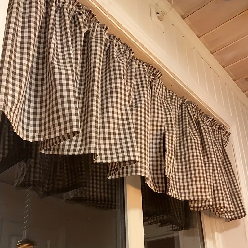 1pc simple fresh lattice short curtain suitable for kitchen, living room, bedroom, balcony, window d