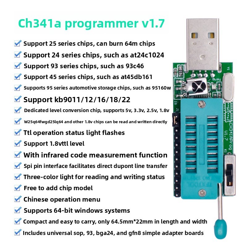 Ch341a โปรแกรมเมอร์ v1.7 การแปลงระดับ 1.8v w25q64fw w25q128fw gd25lq64