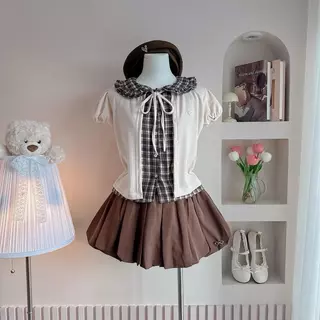 Bonny look เสื้อคอบัวแขนตุ๊กตา กระโปรงบอลลูนน