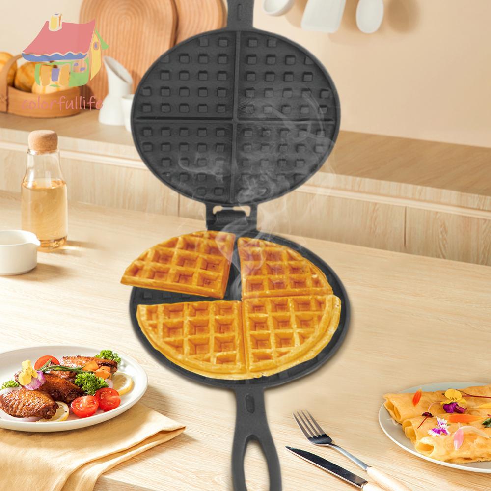 เครื่องทําวาฟเฟิลเหล็กหล่อ Pan Round Waffle Iron Waffle Cake Maker สําหรับเตาตั้งพื้นหรือย่าง [color
