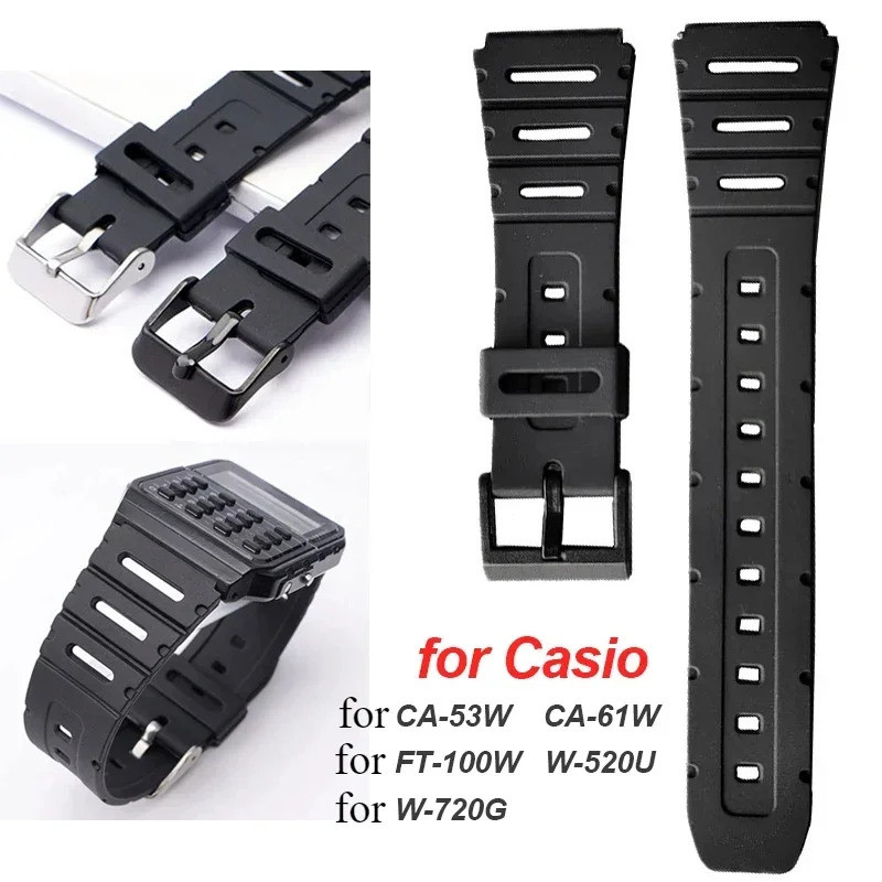 ยางสร้อยข้อมือกีฬาสําหรับ Casio W-720 W-722 W-741 WL-100 CA-53 CA-61 สายรัดข้อมือสายนาฬิกาซิลิโคนผู้