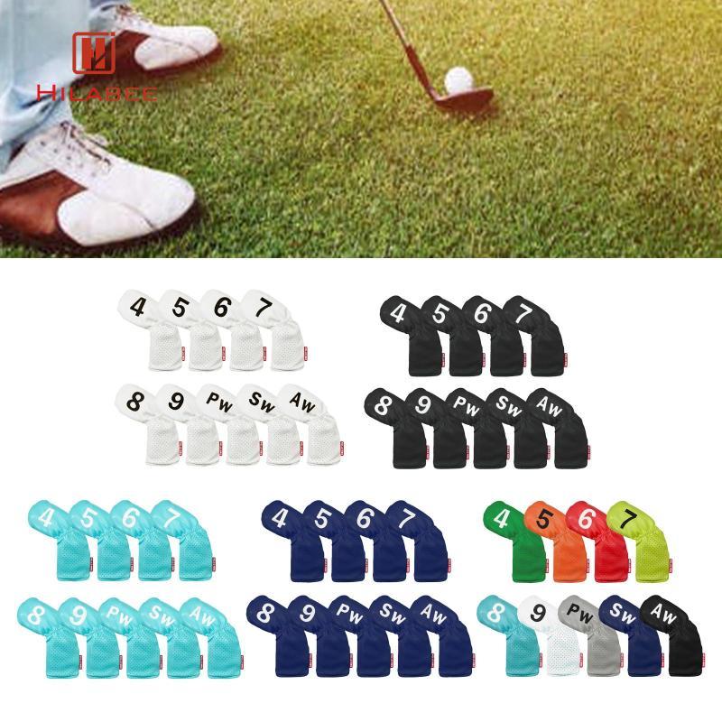 HILABEE Golf Iron Headcovers สำหรับลูกกอล์ฟหมายเลข 4-9 และไม้ PW, SW, AW จากหนัง PU ใช้งานได้กับทุกแ