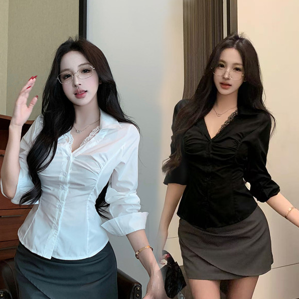 Red Berryเสื้อแขนยาวผ้าลูกไม้เข้ารูปสำหรับผู้หญิง ดีไซน์ทันสมัยและช่วยให้ดูผอมเพรียว99336