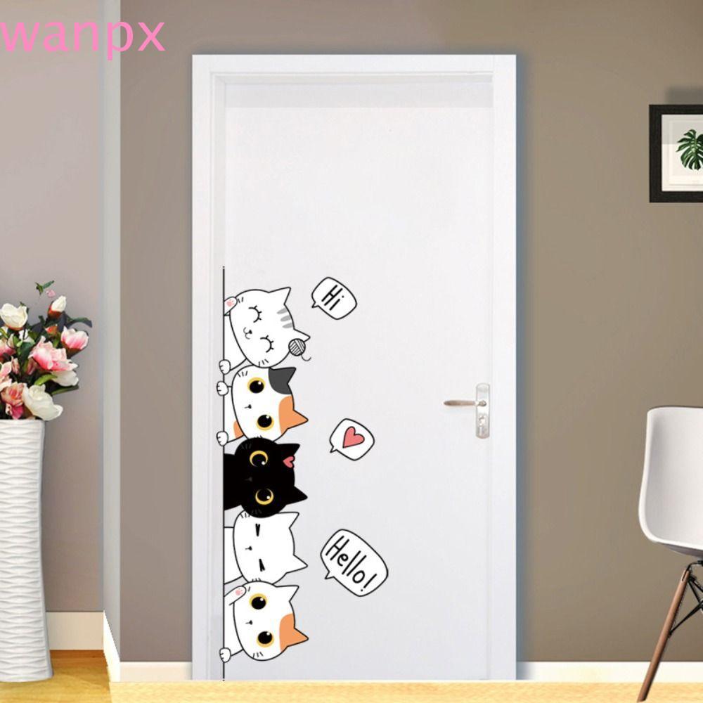 WANPX Cat สติ๊กเกอร์ติดผนัง, PVC การ์ตูนสติ๊กเกอร์ติดผนัง, ตกแต่งบ้านกันน้ํา Self-กาว Creative วอลล์เปเปอร์เด็ก