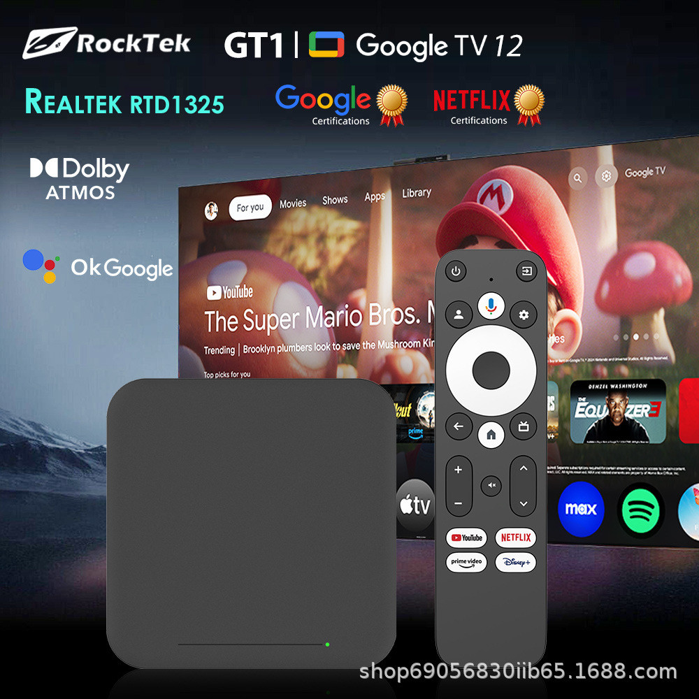 RockTek GT1Google TVBox Netfix Googl รองรับที่ผ่านการรับรอง Dolby