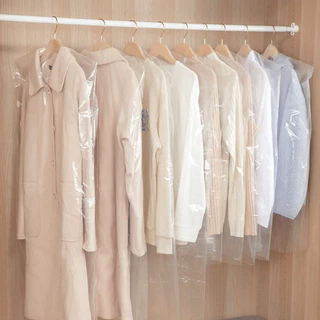 ถุงคลุมเสื้อผ้าพลาสติกใส 100PCS ถุงเก็บฝุ่นเสื้อผ้าโปร่งใส กันน้ำและกันฝุ่น ทำให้หนาขึ้น ใช้แล้วทิ้ง