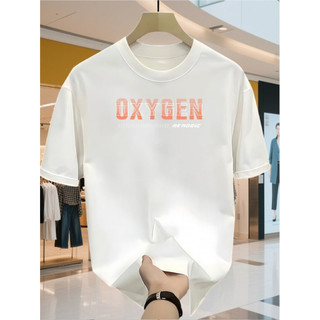 Men's 100% Cotton Oxygen Graphic T-Shirt - White/Black with & O2 Logo Print, Breathable Crew Neck Sh