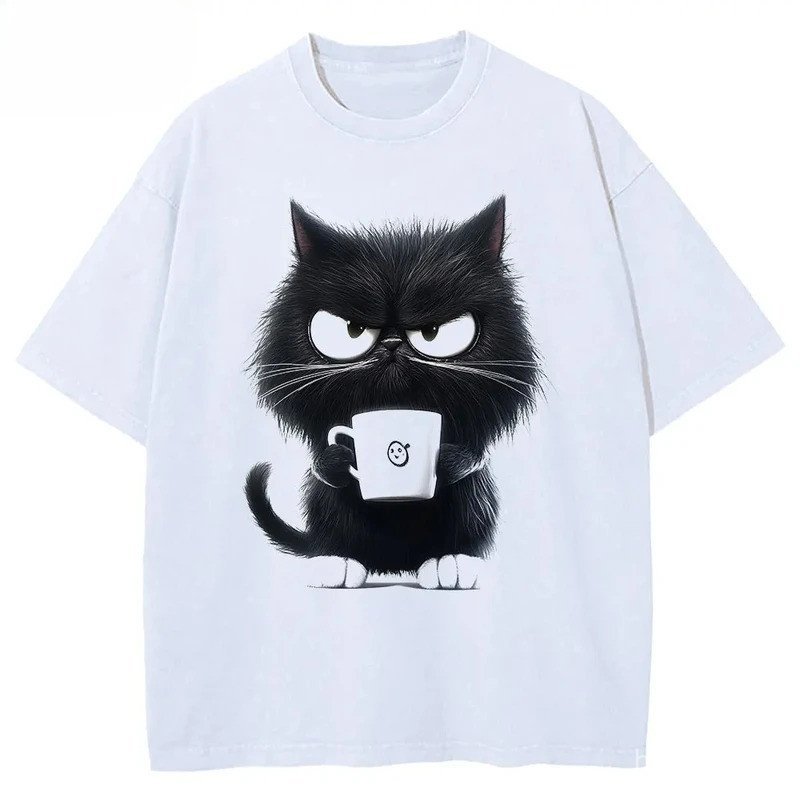 FemaleCasualSleeveCat GirlWhite COD สําหรับ 新款 HD037 ตลก OT-เสื้อ AnimalClothing2026 พิมพ์ NeckTop S