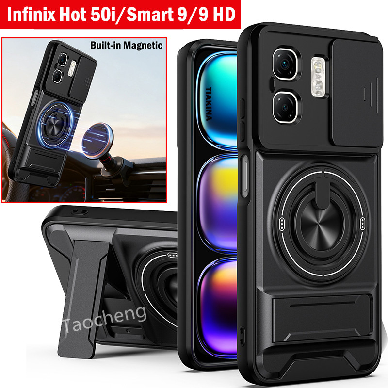 เคสโทรศัพท์สําหรับ infinix Smart 9 Hot 50i Smart9 4G 2024 เกราะสไลด์เลนส์กันกระแทก Fundas แหวนปกหลัง