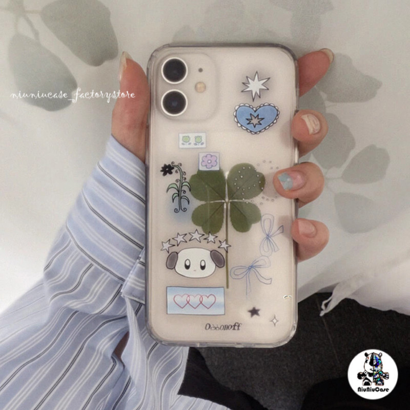 โปร่งใส ส่งจากไทย สไตล์น่ารักนุ่มนวล ลายโคลเวอร์สี่แฉก for iPhone เคสไอโฟน 11 12 13 14 15 16 17 PRO MAX X XS XR 16 Plus