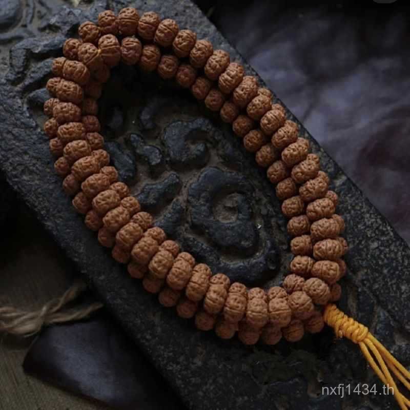 พวงมาลัยไม้มงคล Nepali ยอดนิยม มีรูปแบบมังกรคู่ พร้อมป้ายโลหะ LO2N