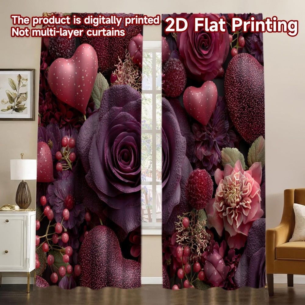 2D FLAT PRINTING 2 ชิ้นผ้าม่าน (ไม่มี Rod) seamless_pattern_background_valentines_day_them Chic Mini
