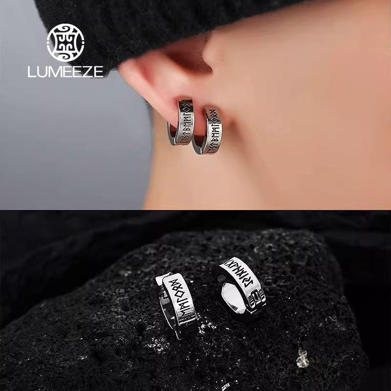LUMEZE Punk สแตนเลส Simple hoop ต่างหูสําหรับชายไม่จางหายคลิปหู Street Pop Hip Hop Gothic เครื่องประดับอุปกรณ์เสริม X299 #