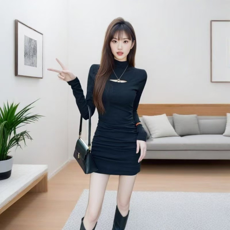 COD ขายร้อน Bottoming ชุดผู้หญิงแขนยาวฤดูใบไม้ร่วงฤดูหนาว 2025 สไตล์ใหม่ขนแกะ-ขนแกะ Classy Slim-fit 