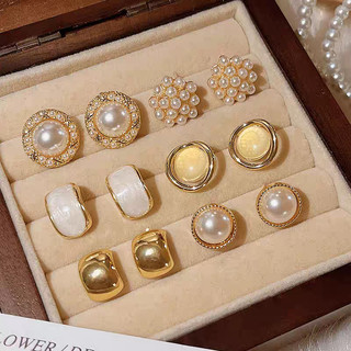 6 Pairs Round Pearl Stud Earrings Minimalist Elegant Jewelry Set for Women