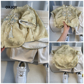 [อ็อกจอย] สต็อกพร้อม! ชุดสูทจีนสำหรับเด็กชายแบบสองชิ้น สีทอง…