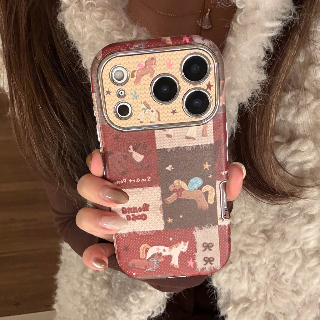 การ์ตูนปีใหม่รูปแบบม้าเคลือบด้วยไฟฟ้าเงิน TPU กรอบสําหรับ iphone 11 12 13 14 15 16 17 pro max กรณี - รูปที่ 4