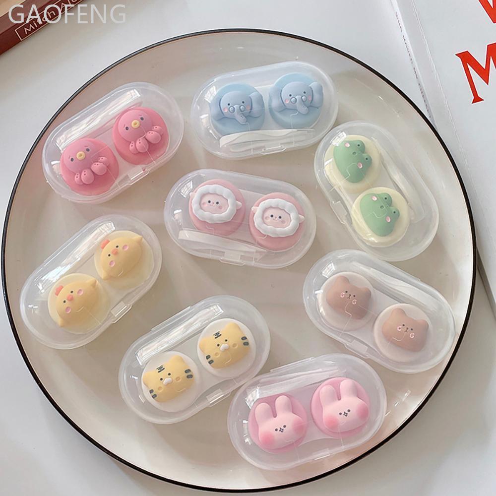 GAOFENG น่ารักคอนแทคเลนส์พร้อมเลนส์แหนบคอนแทคเลนส์ชุดผู้ถือคอนเทนเนอร์การ์ตูนสัตว์กล่องเก็บเลนส์ J2V
