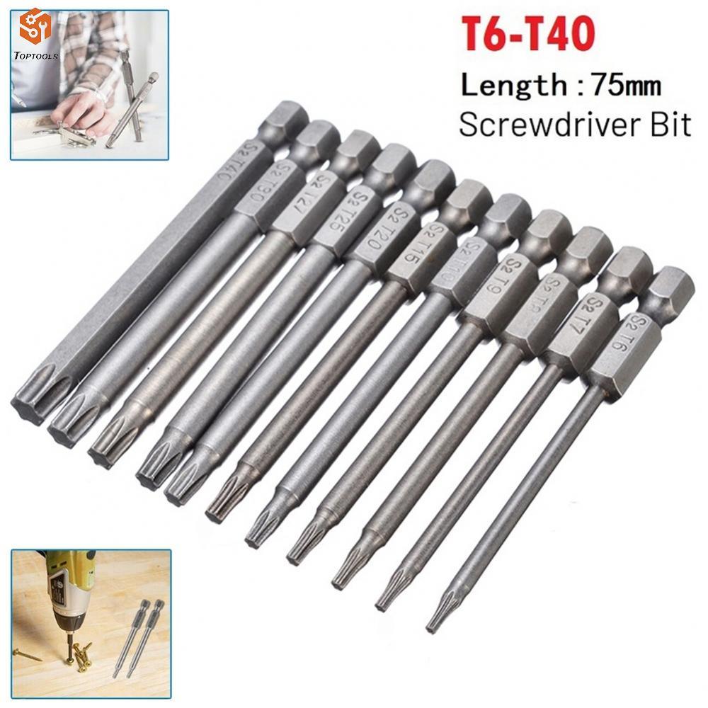 ไขควงบิต 1 ชิ้น 75 มิลลิเมตร Torx บิต Torx ไขควงโลหะผสมเหล็ก T10 T40