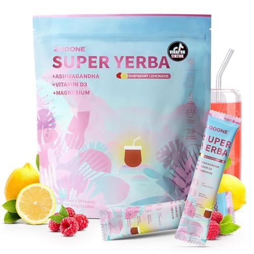 ZOOONE Super Yerba Mate Tea ผงสําเร็จรูป 30 ซอง- รสราสเบอร์รี่น้ํามะนาว | เสิร์ฟพลังงานที่สะอาด & Fo