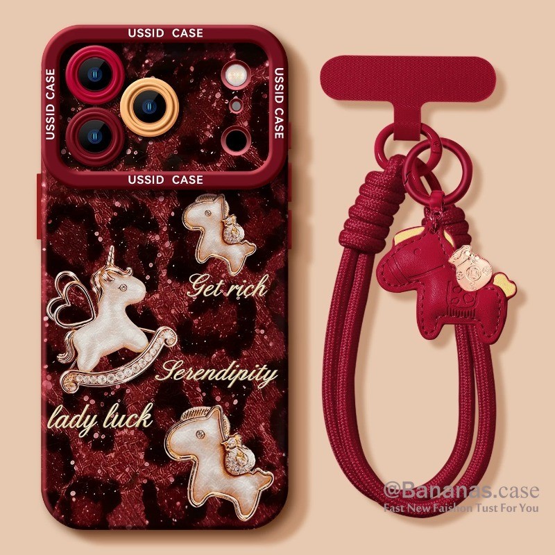 น่ารักปีใหม่เสือดาวพิมพ์ Horses เคสโทรศัพท์สําหรับ iPhone 17 16 15 14 13 12 11 Pro Max X Xr Xs Max 7 8 Plus SE2020