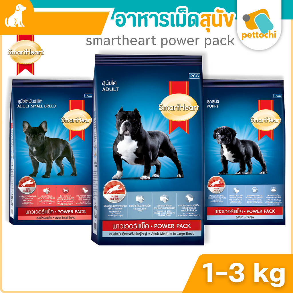 SmartHeart Power Pack สมาร์ทฮาร์ท พาวเวอร์แพค อาหารสุนัข ขนาด 1 Kg- 3 Kg