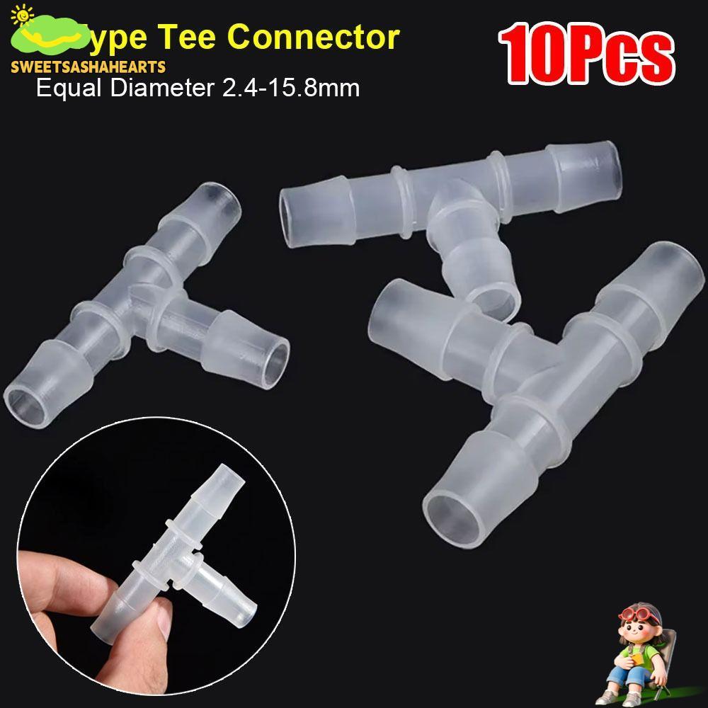 SWEE 10 ชิ้น T-Type Tee Connector, Equal เส้นผ่านศูนย์กลาง PP PE 3 Way Connector, 1.6-15.8 มม.พลาสติ