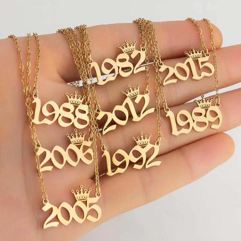 Bbth สร้อยคอ จี้มงกุฎ ตัวเลข 1980 ถึง 2019 เครื่องประดับแฟชั่น สําหรับผู้หญิง