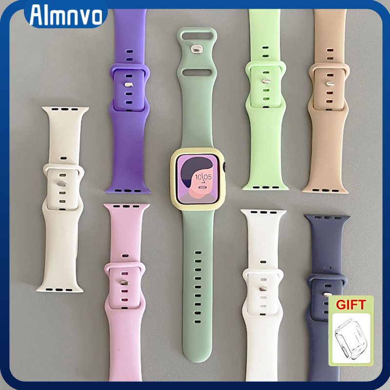 เคสพลาสติกใสพร้อมสายรัดยางสำหรับ for Smartwatch Ultra/SE 3 2 49 Series 11 10 9 8 7 46 45 44 42 40 41 มม.