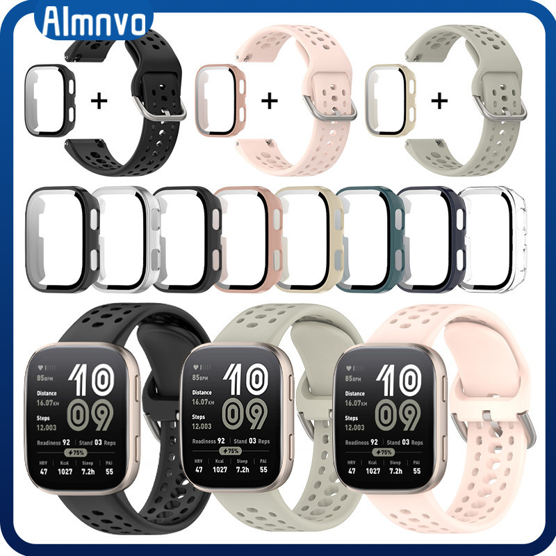 สายซิลิโคนเคส PC แข็งสำหรับ for Smartwatch Amazfit Bip 6 แผ่นป้องกันหน้าจอกระจก Tempered สำหรับ for Amazfit Bip 6 สายยาง