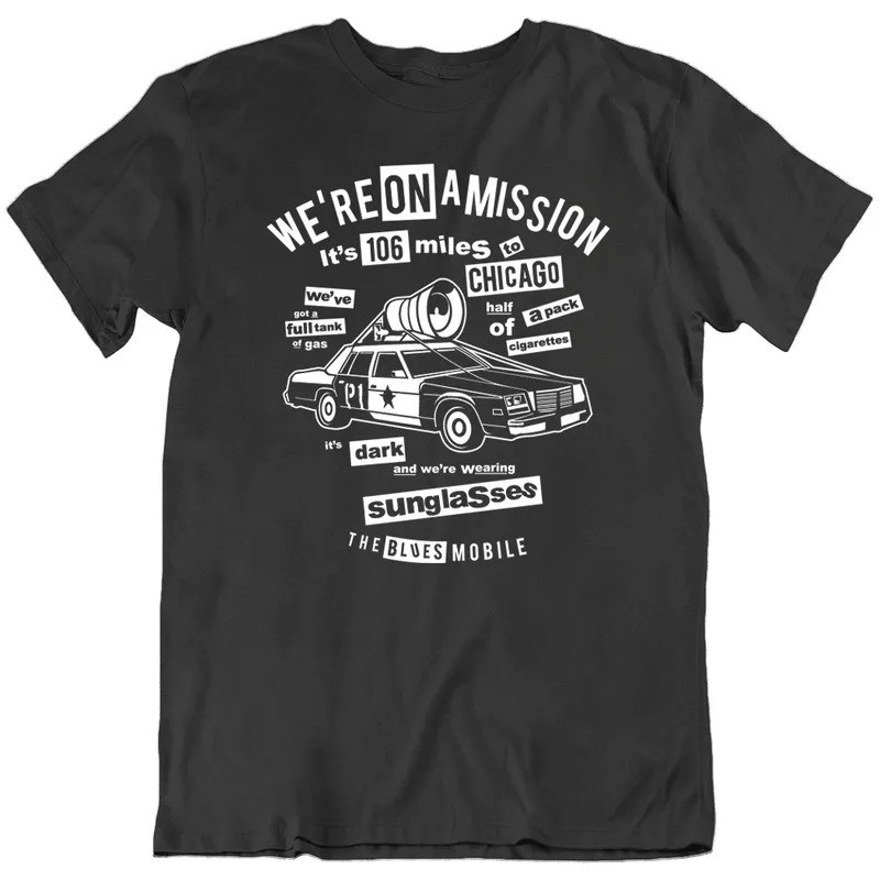 106 ไมล์สู่ชิคาโก แว่นกันแดดภารกิจบลูส์บราเธอร์ส เสื้อยืด Elwood Jake Car