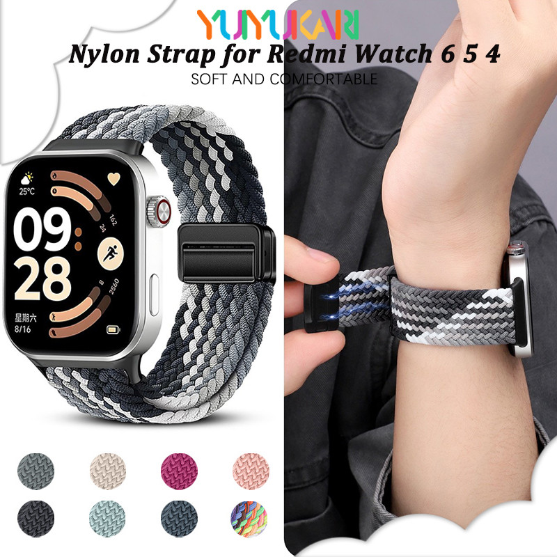 สายรัดไนลอนที่ยืดหยุ่นได้แบบพันเกลียว for Smartwatch Redmi Watch 6 5 4 สายรัดเข่าแบบแม่เหล็ก for Mi Band 10 9 8 Pro