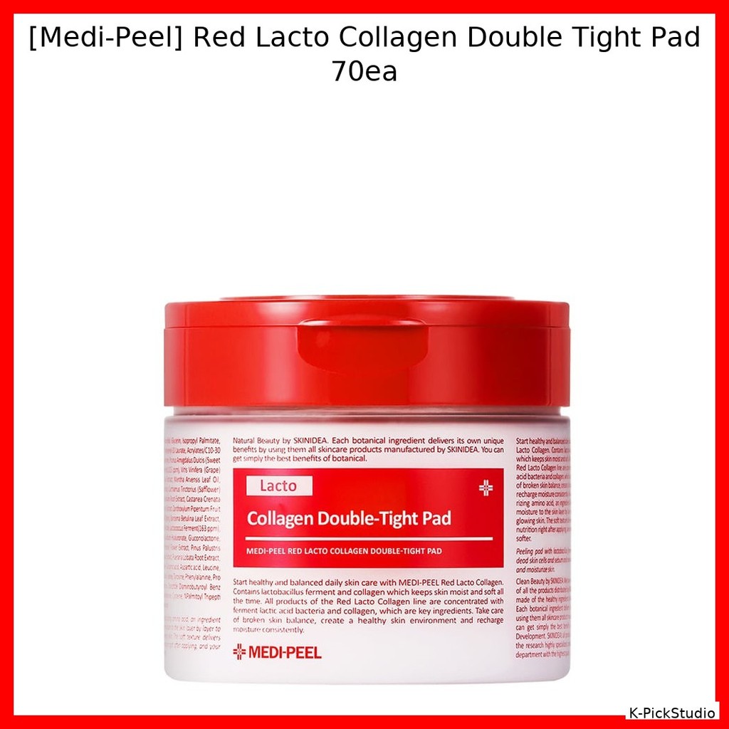 [Medic-Peel] Red Lacto Collagen Double Tight Pad 70ea / แผ่นคอลลาเจนเกาหลี / ความยืดหยุ่นของผิว / ขอ