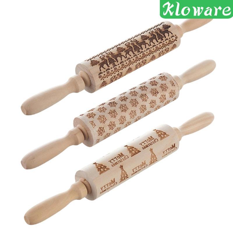 [Kloware] นูนไม้ Rolling Pin คุกกี้แสตมป์ Roller Christmas Rolling Pin ตกแต่งห้องครัว DIY สําหรับพิซ