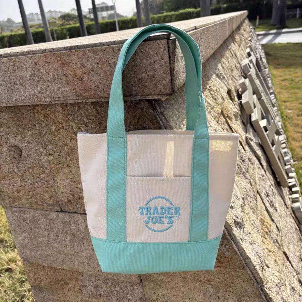 Trader Joes Mini Canvas Tote Bag - สีม่วง/เขียว