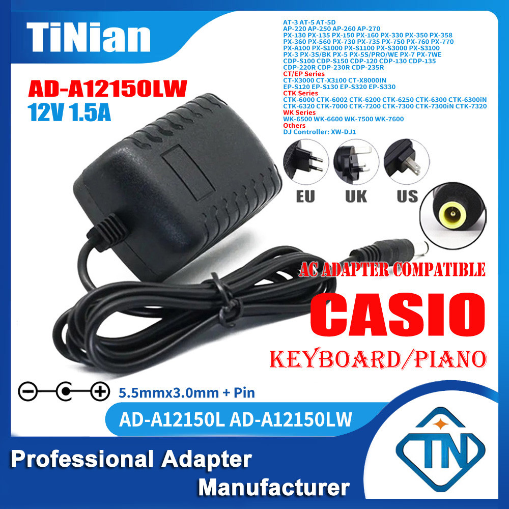 12V 1.5A AD-A12150LW อะแดปเตอร์ AC สําหรับ Casio AP-220 AP-250 BK/BN AP-260 AP-270 CT-S1000V PX-1600