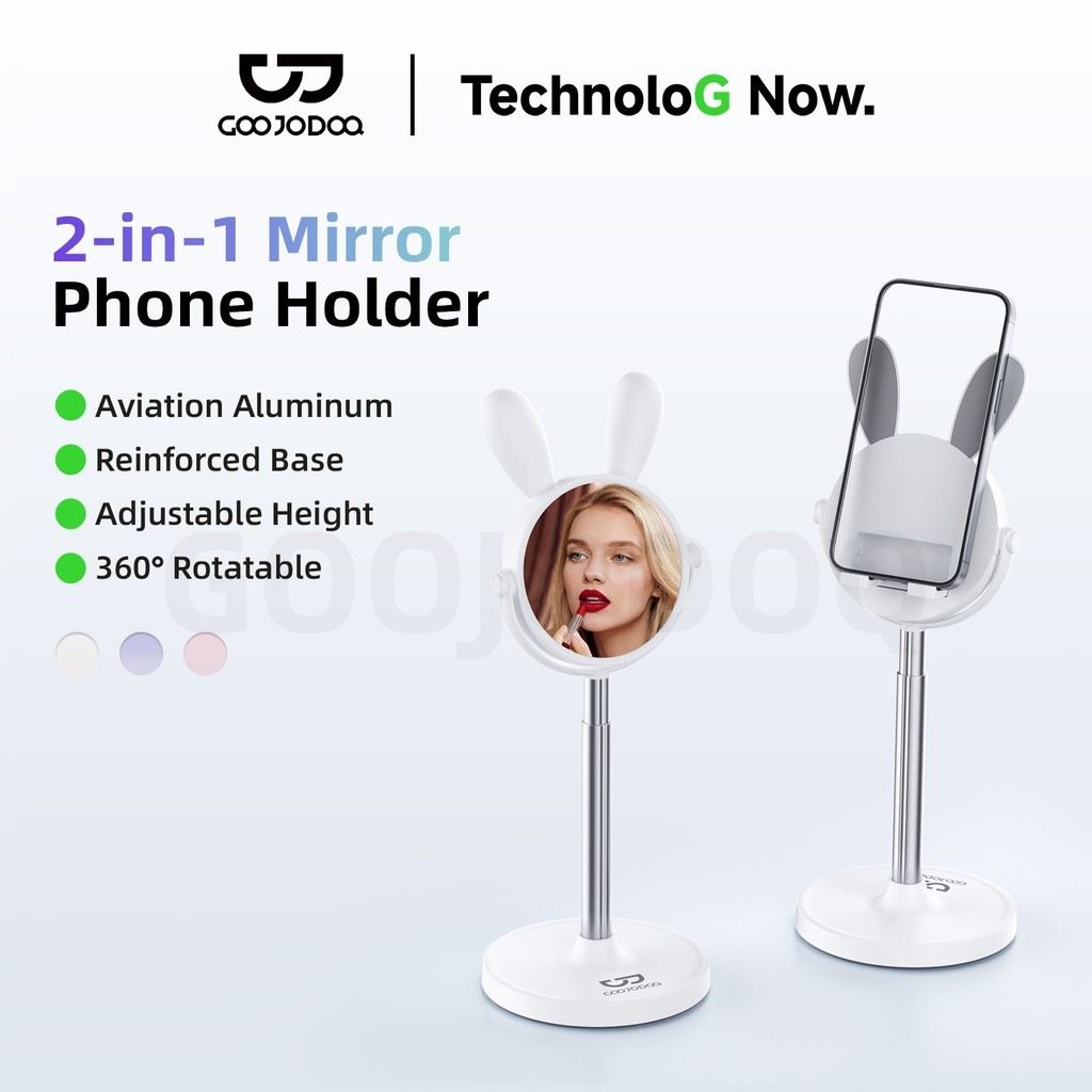 GOOJODOQ Mirror Phone Stand 2-in-1 Flexible Angle and Height Adjustment Universal Device Compatibility