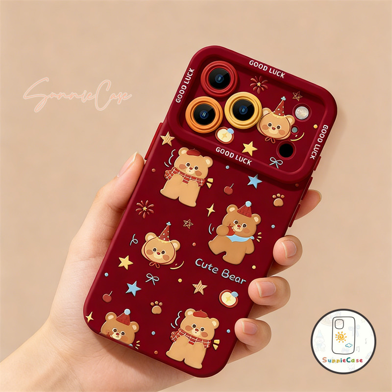 เคสไอโฟน 17 เหมาะสำหรับ IPhone 17 15 13 16 12 14 11 Pro Max XR X XSMax 7 8 14 16 Plus เคสโทรศัพท์ลายหมีผ้าพันคอสุดน่ารัก - รูปที่ 3
