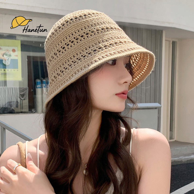 ประเทศไทย-หมวกทรงถังน่ารักสไตล์ญี่ปุ่นสำหรับผู้หญิง หมวกสานอเนกประสงค์สำหรับชายหาด กันแดด ฤดูร้อน