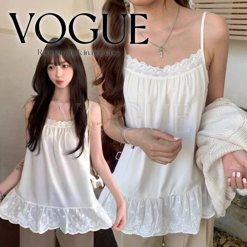 Vogue🌟พร้อมส่ง🌟 เสื้อสายเดี่ยว ลายลูกไม้ ทรงเจ้าหญิง สไตล์สาวเกา น่ารักหวานๆ (FY3415)