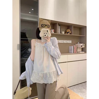 Vogue🌟พร้อมส่ง🌟 เสื้อสายเดี่ยว ลายลูกไม้ ทรงเจ้าหญิง สไตล์สาวเกา น่ารักหวานๆ (FY3415)