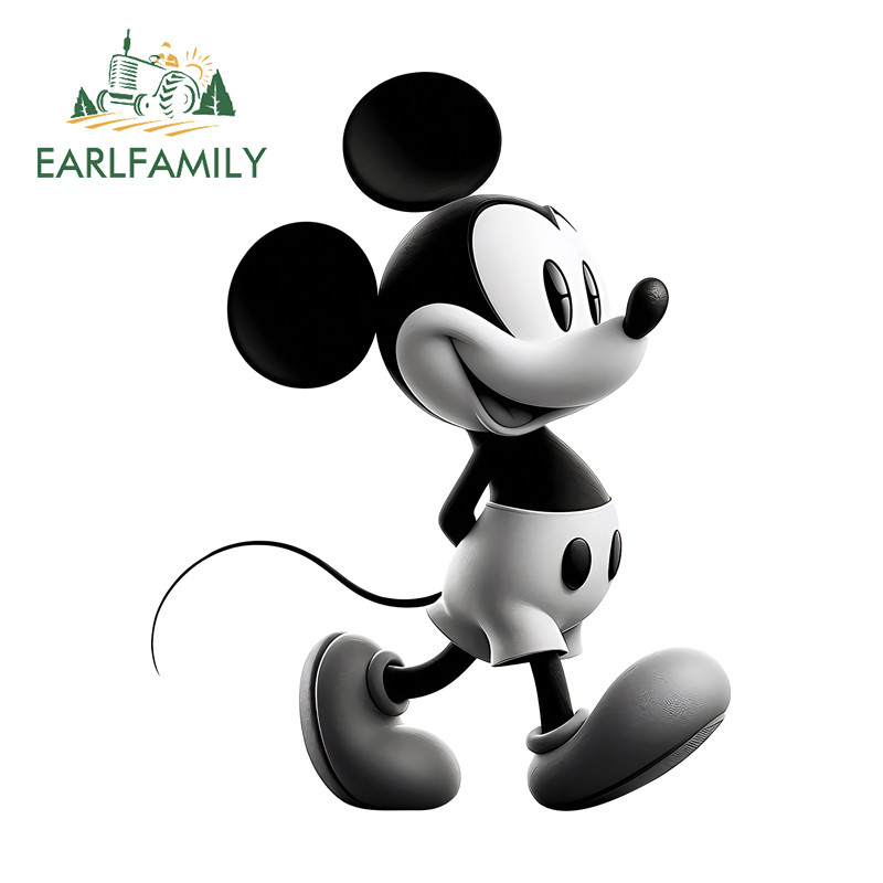 EARLFAMILY Mickey Mouse สติกเกอร์รถการ์ตูนสีดําสไตล์กันน้ํารถจักรยานยนต์กระจกหน้ารถกระดานโต้คลื่น PVC Decals Scratch-Proof รถอุปกรณ์เสริม