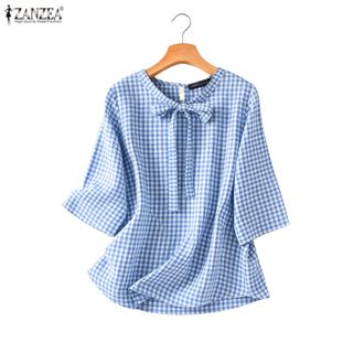 ZANZEA ใส่ ซานเซีย ผู้หญิงเกาหลีหรูหราสบายๆรอบคอแขนสามในสี่ล…